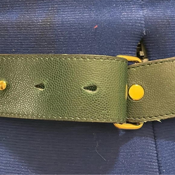 Vintage 80s KARL LAGERFELD Green/Gold Iconic Logo Belt, Made In Paris France main image 8